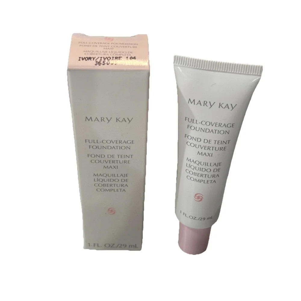 Mary Kay Full Coverage Foundation Ivory 104 365000 Pink Cap-NOS